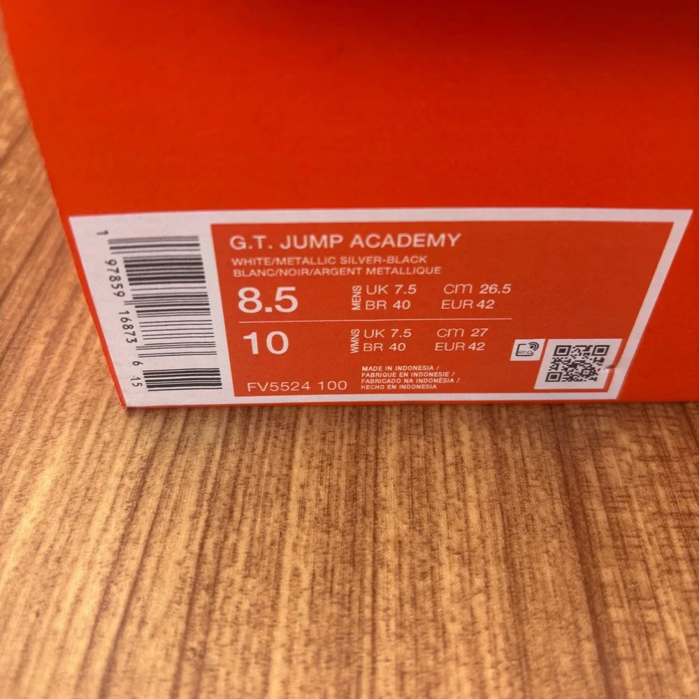 Nike G.T. Jump Academy Mens 8.5 White Black Silver FV5524-100 NEW